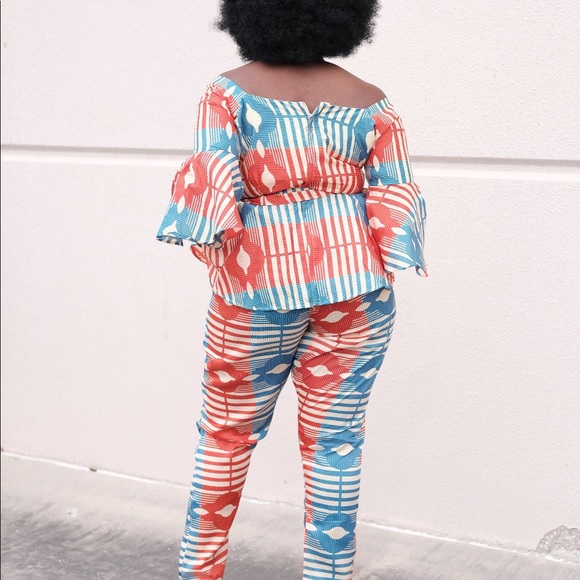 African Ankara kente 2 pcs set of top and pant - Picture 2 of 3